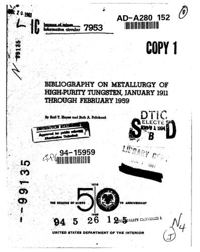خرید و دانلود نسخه کامل کتاب Bibliography on metallurgy of high-purity tungsten, january 1911 through february 1959