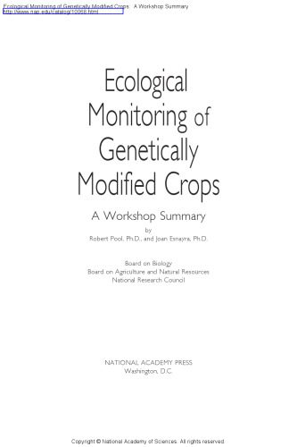 خرید و دانلود نسخه کامل کتاب Ecological Monitoring of Genetically Modified Crops: A Workshop Summary