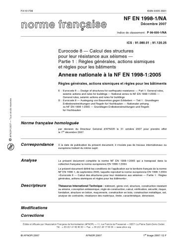 خرید و دانلود نسخه کامل کتاب Eurocode 8 — Calcul des structures pour leur résistance aux séismes — Partie 1 : Règles générales, actions sismiques et règles pour les bâtiments