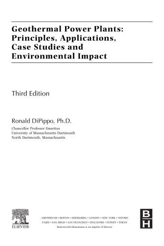 خرید و دانلود نسخه کامل کتاب Geothermal Power Plants. Principles, Applications, Case Studies and Environmental Impact