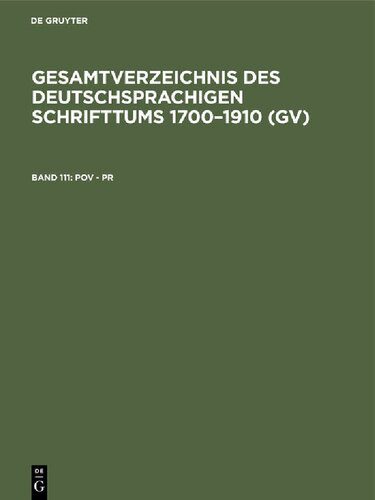 خرید و دانلود نسخه کامل کتاب Gesamtverzeichnis des deutschsprachigen Schrifttums: 111: Pov – Pr