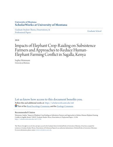 خرید و دانلود نسخه کامل کتاب Impacts of Elephant Crop-Raiding on Subsistence Farmers and Approaches to Reduce Human Elephant Farming Conflict in Sagalla, Kenya