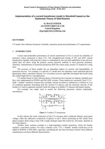 خرید و دانلود نسخه کامل کتاب Implementation of a current transformer model in Simulink based on the Hysteresis Theory of Gilet-Eserton