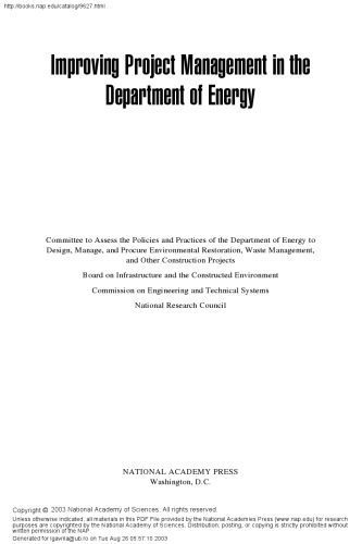 خرید و دانلود نسخه کامل کتاب Improving Project Management in the Department of Energy