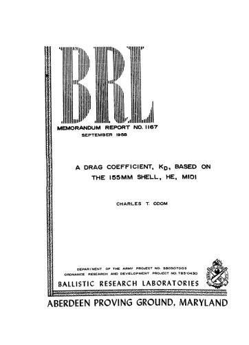 خرید و دانلود نسخه کامل کتاب Odom. A drag coefficient Kd based on the 155mm shell, HE, M101