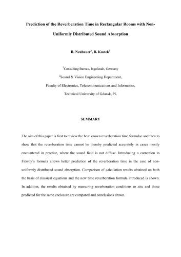 خرید و دانلود نسخه کامل کتاب Prediction of the reverberation time in rectangular rooms with non-uniformly distributed sound absorption