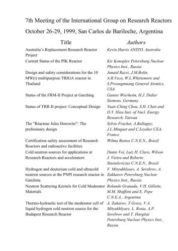خرید و دانلود نسخه کامل کتاب Proceeding International Group on Research Reactor 7 (IGORR 1999)