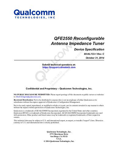 خرید و دانلود نسخه کامل کتاب QFE2550 Reconfigurable Antenna Impedance Tuner Device Specification