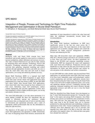 خرید و دانلود نسخه کامل کتاب SPE 99243 Integration of People, Process and Technology for Right-Time Production Management and Optimisation in Brunei Shell Petroleum