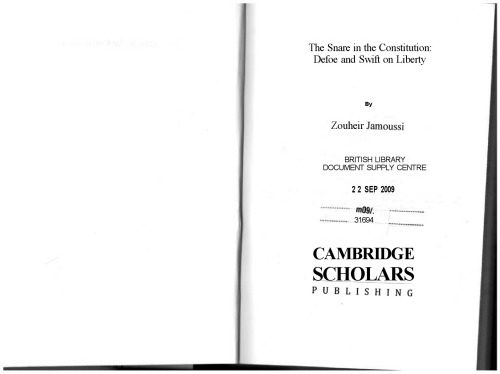 خرید و دانلود نسخه کامل کتاب The Snare in the Constitution: Defoe and Swift on Liberty