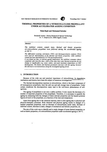 خرید و دانلود نسخه کامل کتاب Thermal properties of a nitrocellulose propellant under accelerated ageing condition