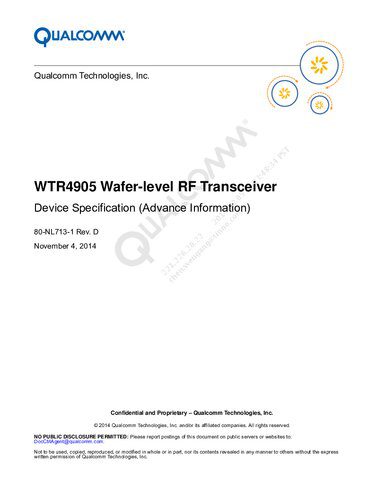 خرید و دانلود نسخه کامل کتاب WTR4905 Wafer-level RF Transceiver Device Specification (Advance Information)