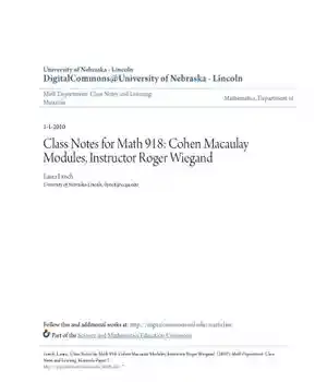 دانلود کتاب Class Notes for Math 918: Cohen Macaulay Modules